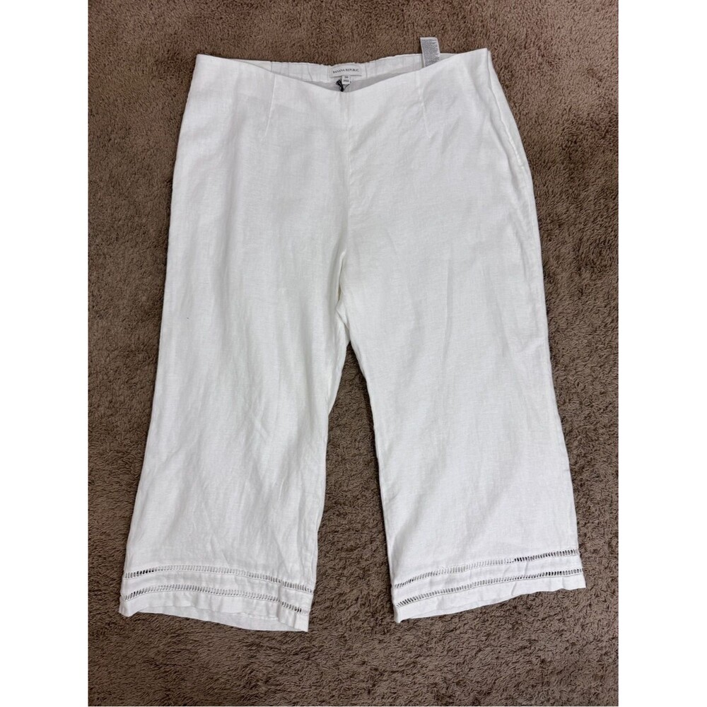 NWT Banana Republic White Linen Wide-Leg Cropped Pants Lace Hem size 20 Summer